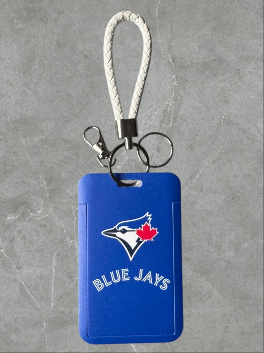 $8 Add-On | Blue Jays Card Holder Keychain with White Braided Loop